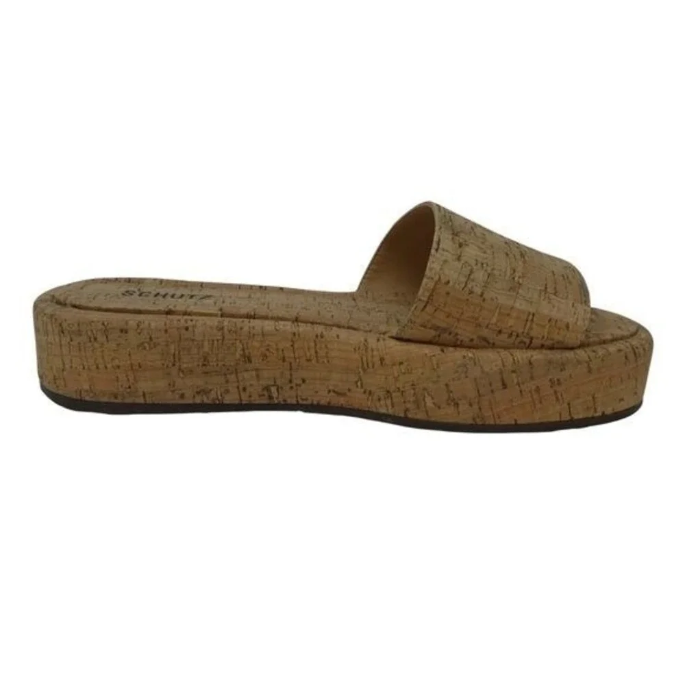 Schutz Yara Flatform Slide‎ Sandals Women Size 10 Brown Cork Platform